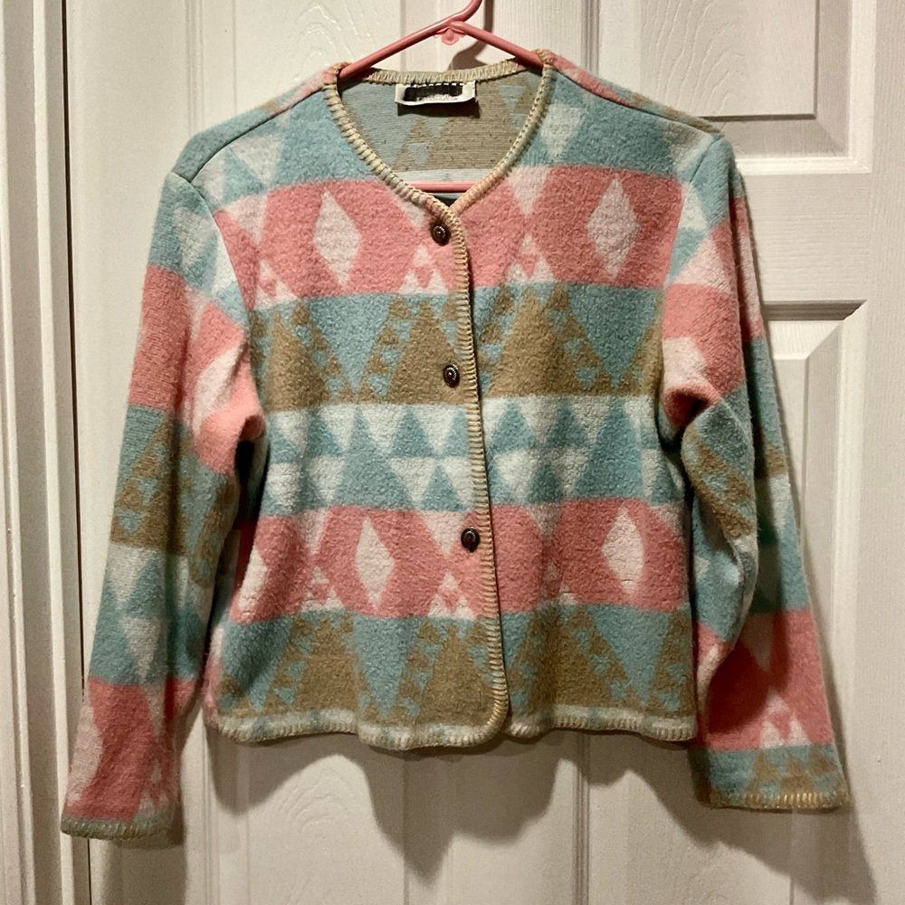 Petite Sophisticate button Southwestern fleece jacket coat shirt M